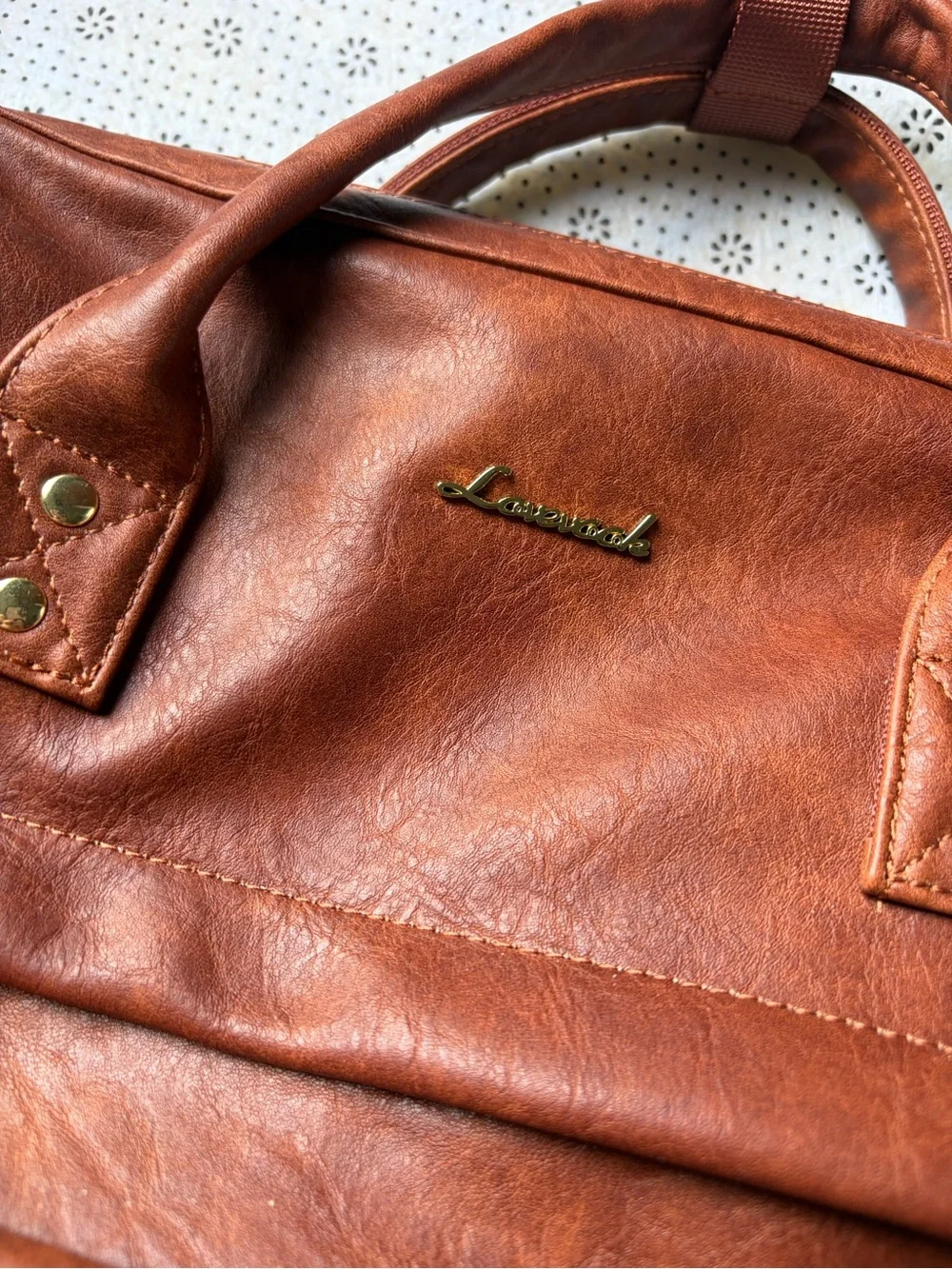 NWT LOVEVOOK brown Vegan Leather 15.6” Laptop Backpack - USB Port & Gold Zippers